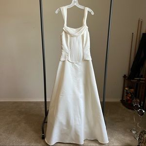 JESSICA MCCLINTOCK Cream Satin Long Dress Sheer Crepe Straps Corset Bodice * 6